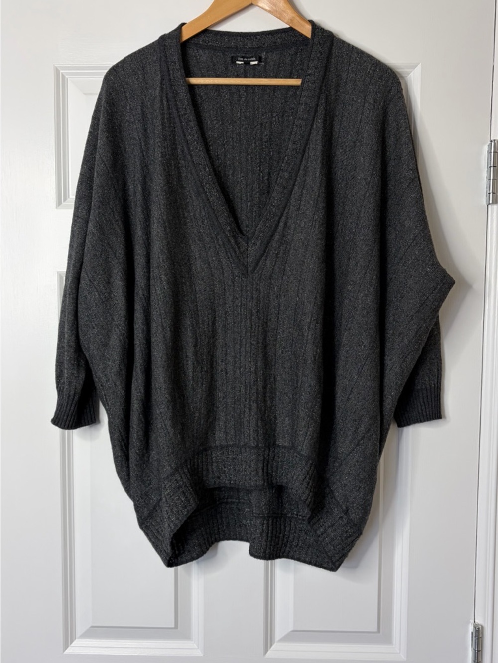 Pas de Calais Oversized Charcoal Gray V-Neck Women's Sweater Size L